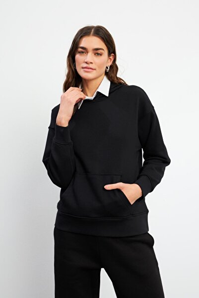 VENA Дамска суитшърт с качулка - черен
