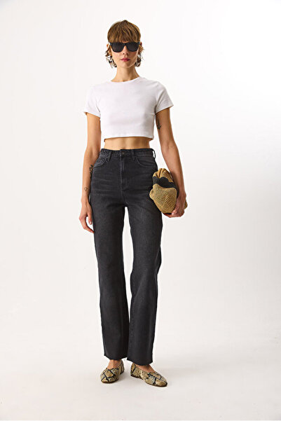 VENA Wanda Extra High Waist Black Wide Leg Jean Pants-Black