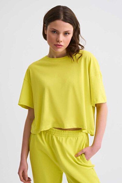 THERECOLOR Organic Regular Fit Short Sleeve Women's Crop T-Shirt Yellow L