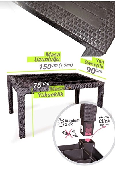 nar sokağı Bambu 90x150 Cm Camsız Rattan Bahçe Balkon Masa Takımı