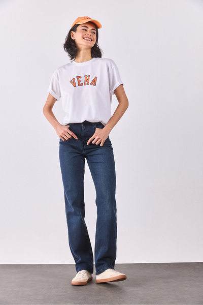 VENA Marrakesh Premium Μπλε Μαύρο Ψηλόμεσο ίσιο τζιν παντελόνι - ΜΠΛΕ ΜΑΥΡΟ