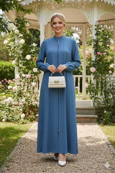 GigiTex Blue Medina Silk Daily Wear Pearl Fermoar Ferace