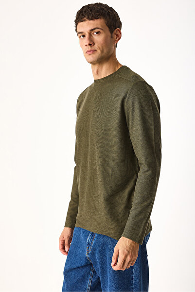 VENA Φούτερ με λαιμόκοψη και κανονική εφαρμογή με υφή-Χακί