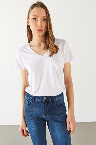 VENA Μπλούζα Boyfriend V Yaka Regular Fit Modal (TENCEL)(TM) - ΛΕΥΚΟ