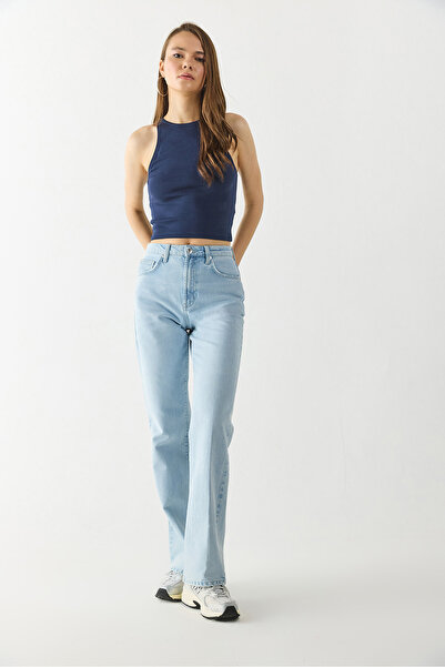 VENA Wanda Lyocell Ice Blue Wide Leg Jean Trousers - Ice Blue