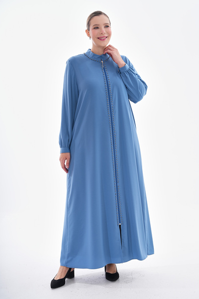 GigiTex Blue Medina Silk Daily Wear Pearl Fermoar Ferace