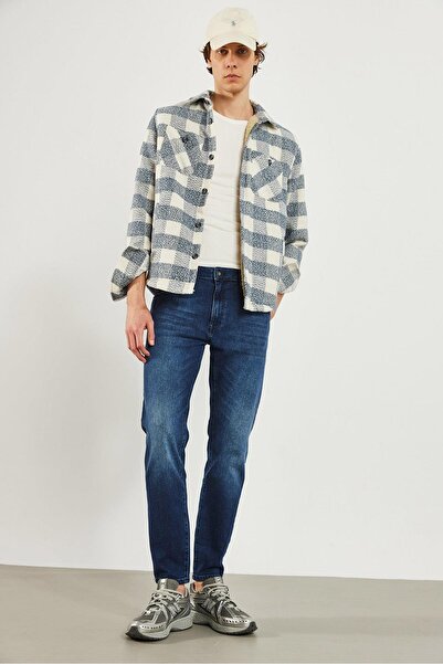 VENA Чоловіча сорочка-жакет з плюшевою підкладкою в клітинку - синя