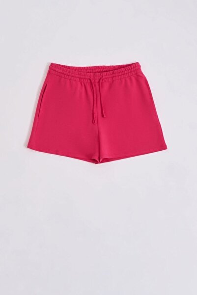 THERECOLOR Pink Women's Lace-Up Organic Shorts with Two Pockets Regular Fit