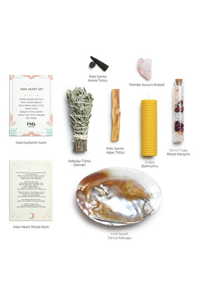 Inka Wood Co. Inka Heart Ritüel Seti – Pembe Kuvars, Palo Santo, Adaçayı, Den...