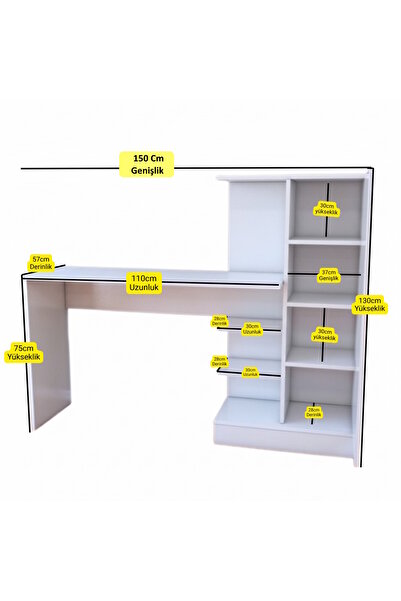 MukoToys MDF Beyaz Kitaplıklı Çalışma Masası