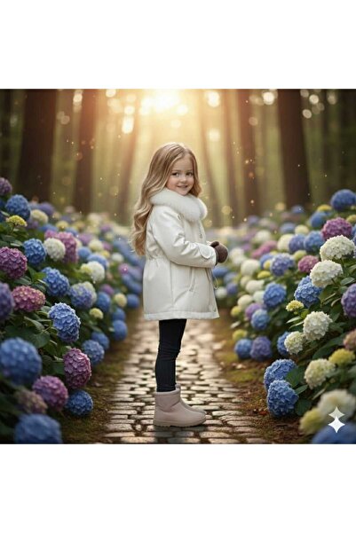 ND 🔹   Girl's Waterproof Fur Coat – Plush Inside, Pearl Detailing, Stylish Winter Model That Keeps You Warm