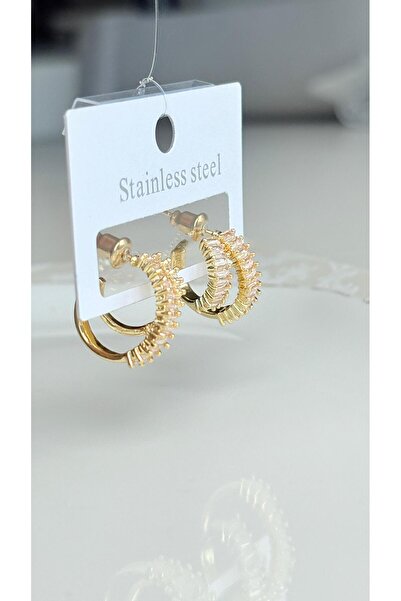 NİSA HOME Kadın Su Yolu Model Zirkon Kesme Taşlı Gold & Gümüş Renk Küpe – Şık ve Işıltılı Tasarım.