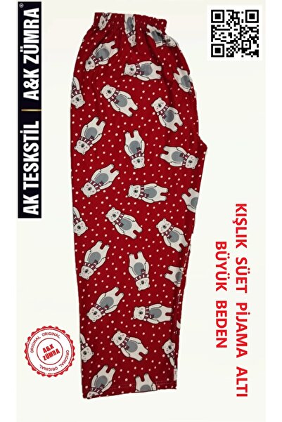 A&K ZÜMRA Mother Model Winter Suede Pajama Bottoms Without Pockets Plus Size