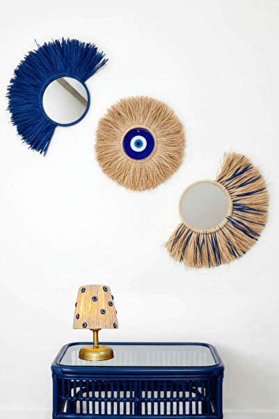 Bubihome Lacivert Nazar Boncuklu Saçaklı Ayna Seti