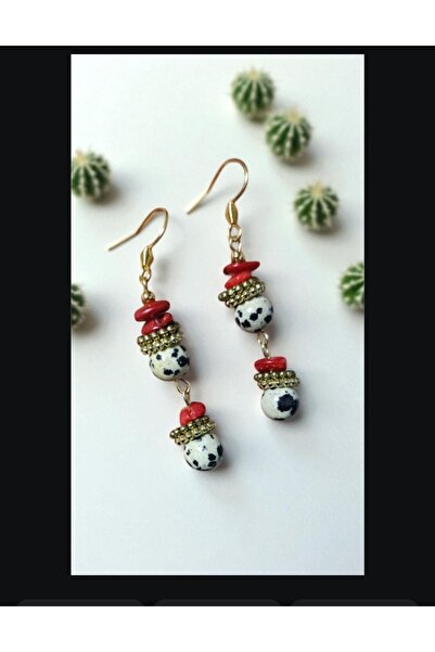 Birtakı'm Şeyler Authentic Earrings with Jasper and Coral Stone