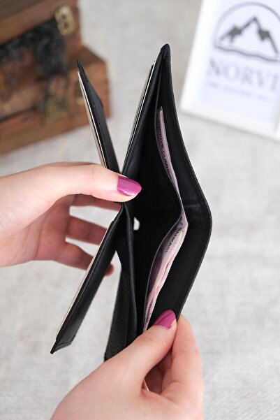 Norvi Leather محفظة جلدية أصلية لحمل البطاقات باللون الأسود 1161