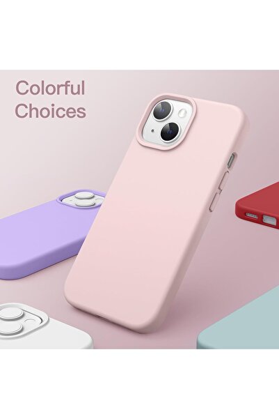 HyperAge iPhone 13 / 14 Kılıf İçi Kadife Kamera Yükseltili Lansman Silikon Kapak Pudra Pembe
