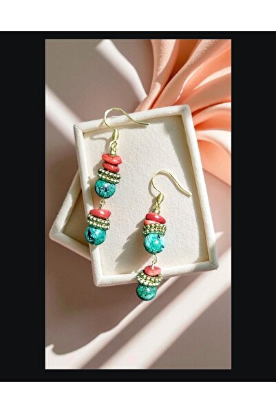 Birtakı'm Şeyler أقراط مصنوعة يدويًا من أحجار المرجان والسيليت الأصلية