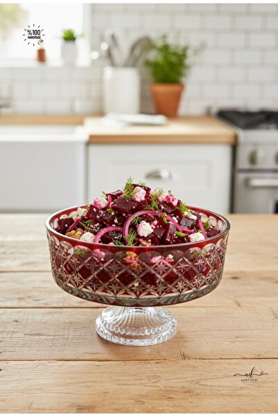 Akden Kristal Crystal Cutting Decor Estrella 25 cm Red Glass Bowl