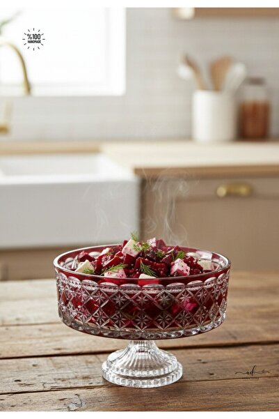Akden Kristal Crystal Cutting Decor Estrella 25 cm Red Glass Bowl