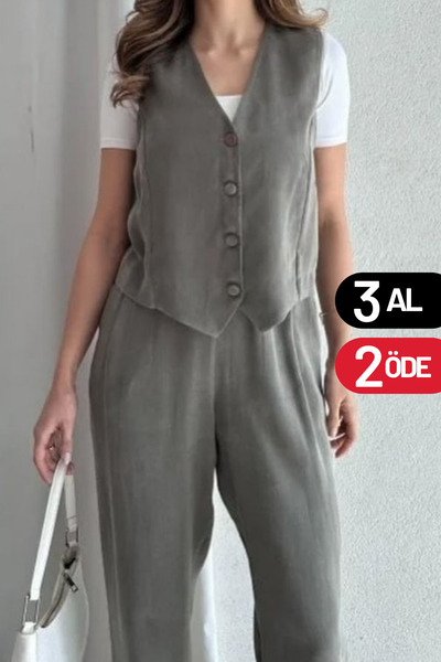 adba style Set Palazzo set cu vestă din țesătură Tensl pentru femei 4018