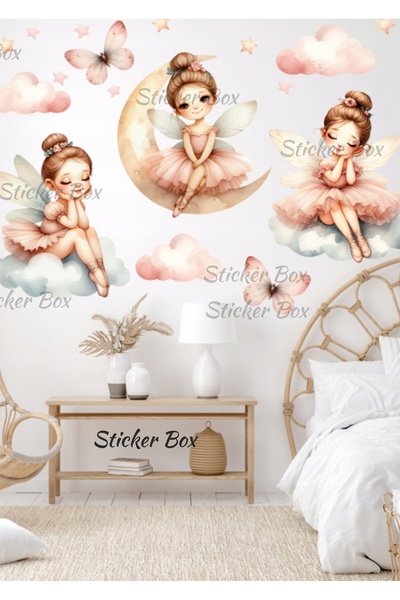 Think And Print Peri Balerin Ayda Bulutta Oturan Bale yapan Kızlar Pembe Kele...