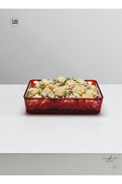 Akden Kristal Crystal Cut Ektrella Red Baton Presentation Glass Bowl