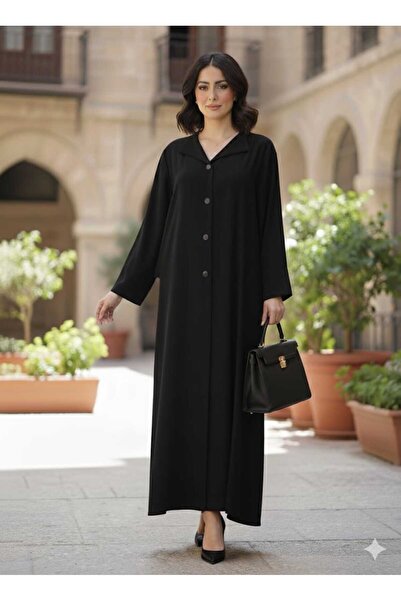 GigiTex معطف فيراس بتصميم خاص بأزرار أمامية من الكريب الأسود للموسم الجديد