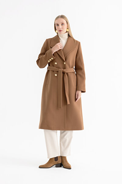 Mia Kara معطف نسائي طويل بياقة على شكل طائر السنونو بأزرار على الجهتين مع أزر...