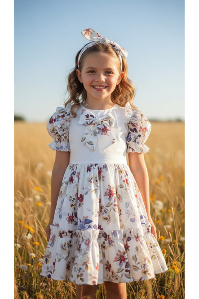 Jolanda FIRFIRLI ÇİÇEK DESENLİ KIZ ÇOCUK ELBİSE