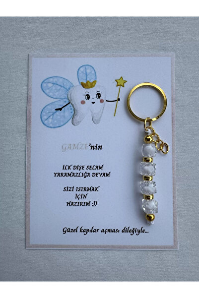 İ&DBABY 24 Adet Beyaz Renk İsme Özel İlk Dişim Çıktı Diş Partisi Diş Buğdayı Hatırası Hediyelik Anahtarlık