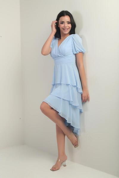 By Saygı Γυναικείο φόρεμα σιφόν με διπλό γιακά με φερμουάρ στην πλάτη