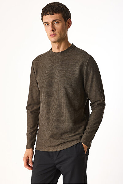 VENA Φούτερ με λαιμόκοψη κανονικής εφαρμογής με υφή-Καφέ