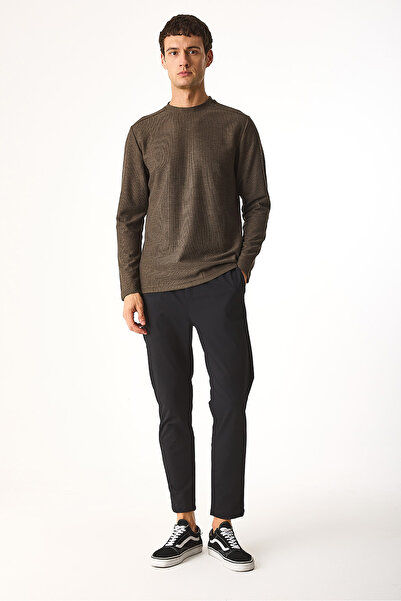 VENA Φούτερ με λαιμόκοψη κανονικής εφαρμογής με υφή-Καφέ