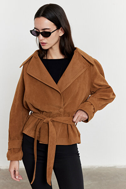 FACETTE Camel Kemerli Süet Ceket