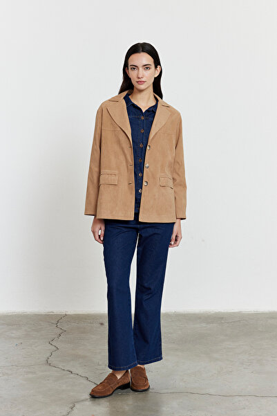 FACETTE Γυναικείο μπουφάν Camel Suede με κουμπιά