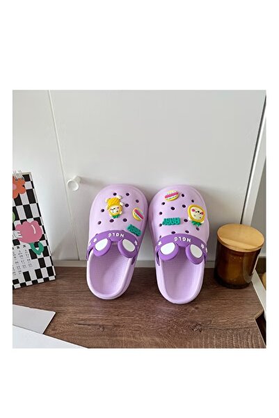 huitich Cute Purple Kids Clogs with Cartoon Charms 24-25