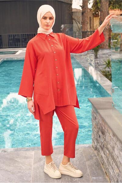 Alvina SHIRT COLLAR BUTTONED DOUBLE PANT SUIT 43597