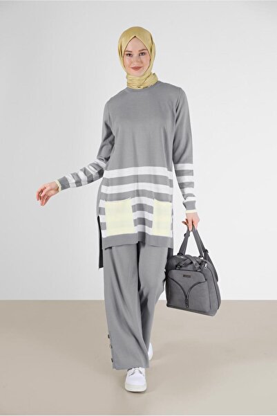 Alvina STRIP DETAILED DOUBLE PANT WITH POCKETKnitwear Suit 42124