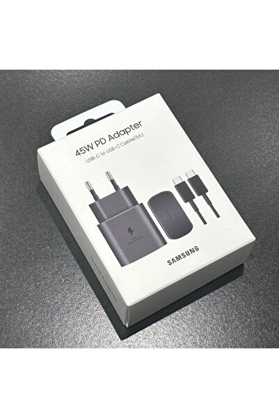 Samsung مجموعة شاحن S24 Ultra الأصلي باللون الأسود من الاتحاد الأوروبي، محول شحن سريع 45 وات، كابل 5 أمبير أصلي