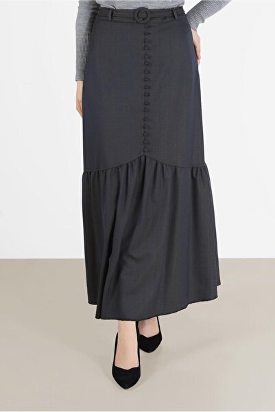 TRENDTESETTÜR Жіноча темно-синя (ІНДИГО-КАМЕЛЬ) спідниця з воланами, ґудзиками та поясом 60009