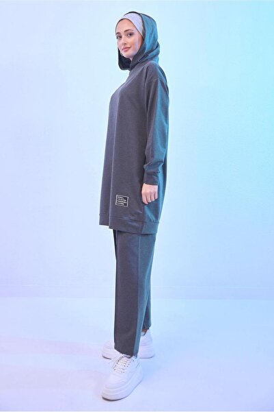 TRENDTESETTÜR WOMEN'S GRAY (SMOKED) HOODED PANT SUIT T 6253