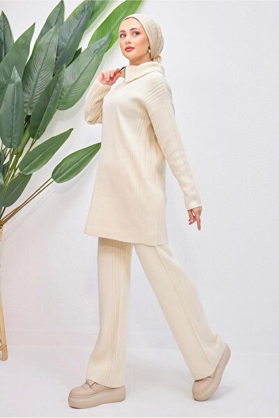 TRENDTESETTÜR بدلة تريكو نسائية بنطلون إكرو T 7708