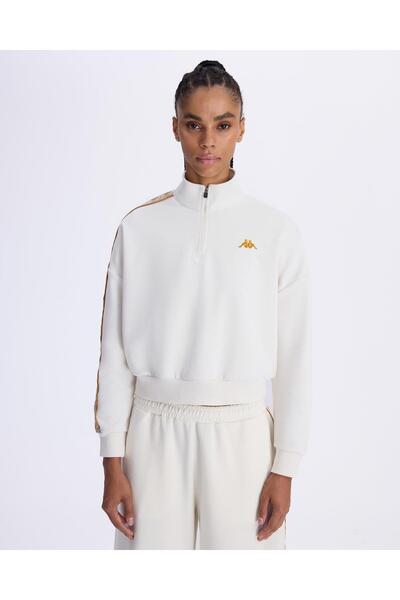 Kappa Authentic 222 Banda Pepitagt Kadın Beyaz Oversize Fit Sweatshirt