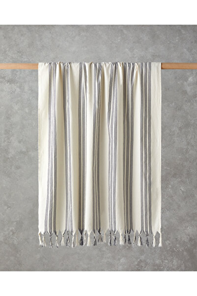 English Home Bohem Line Pamuklu Peştamal 90x150 cm Açık Bej-Koyu Lacivert