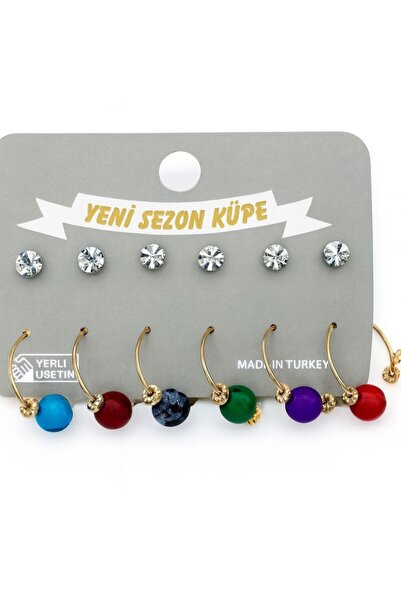 Genel Markalar Renkli Boncuklu 6'lı Küpe Seti ile Tarzınızı Yansıtın