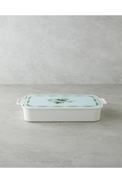 English Home Plantopia Melamine 6-Piece Breakfast Set with Glass Lid 39X21 cm White - Green