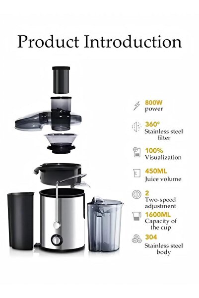 fun zone 800W Wide Mouth Press Juicer Machines Powerful Juicer with Two-layer Filter Dual Speed Control