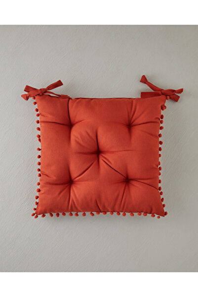 English Home Puff Ponponlu Tekli Sandalye Minderi 40x40 cm Kiremit