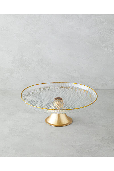 English Home Golden Glow Glass Cake Stand 28 cm Transparent-Gold